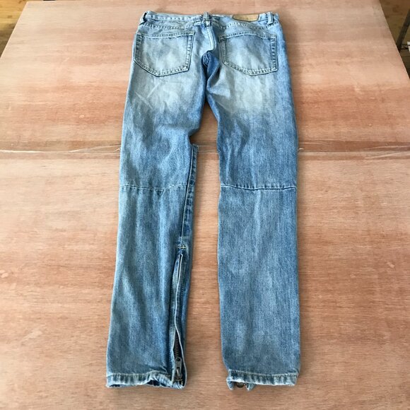 MNML Jeans Men 28x30 Blue Low Rise Distressed Button Fly Ankle Zip Medium Wash - Picture 2 of 13